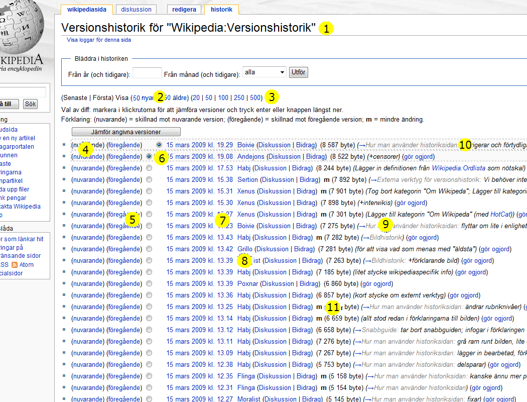 For yderligere information om hvad tallene dækker over, skriv Wikipedia:Versionshistorik i Wikipedias søgefelt